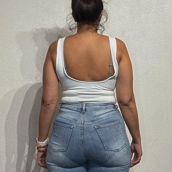 Free People Intimately White Scoop Neck Bodysuit Sz M - Picture 9 of 11